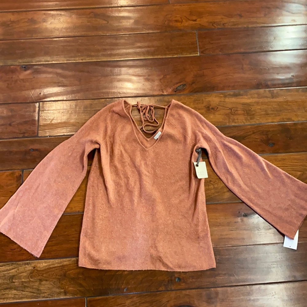 Hinge orange tie back bell sleeve sweater